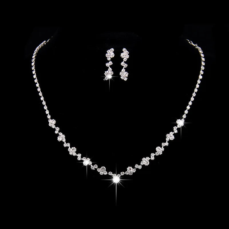 Fashion Crystal Bride Jewelry Set Rhinestone Silver-plated