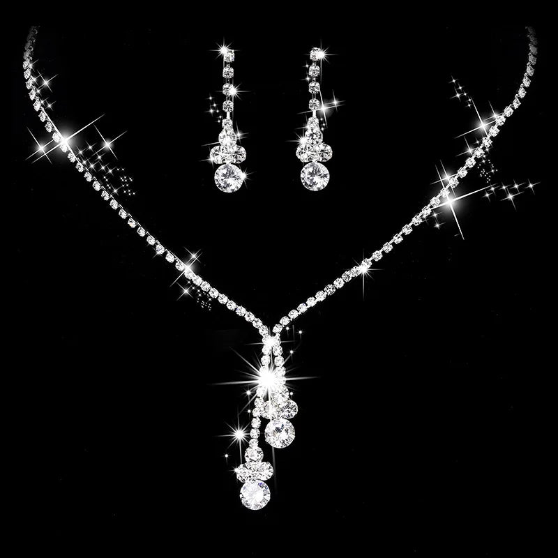 Fashion Crystal Bride Jewelry Set Rhinestone Silver-plated