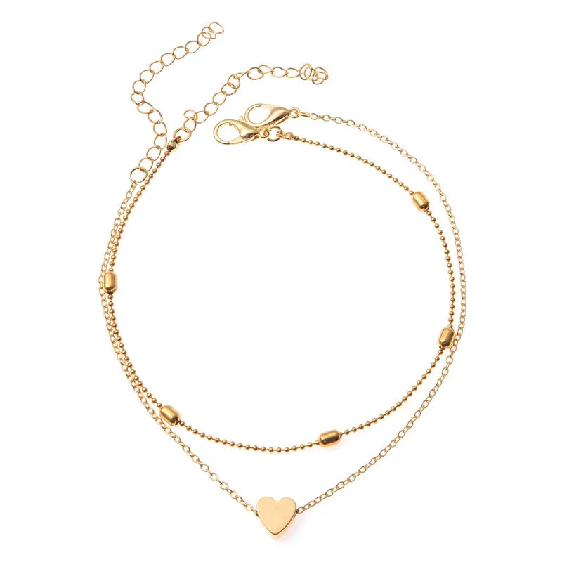 Trendy Beads Multilayer Summer Heart Anklet For Woman