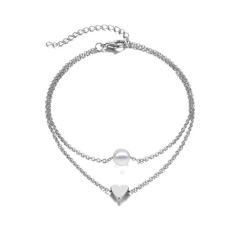 Trendy Beads Multilayer Summer Heart Anklet For Woman