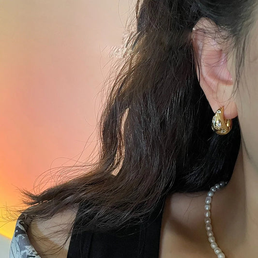 Stainless Steel Smooth Star Zircon Hoop Earrings for Women