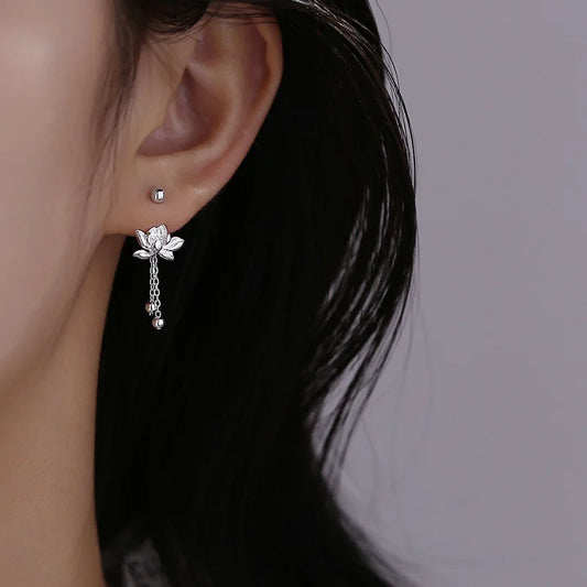 925 Sterling Silver Vintage Lotus Earrings for Women Cute Earrings