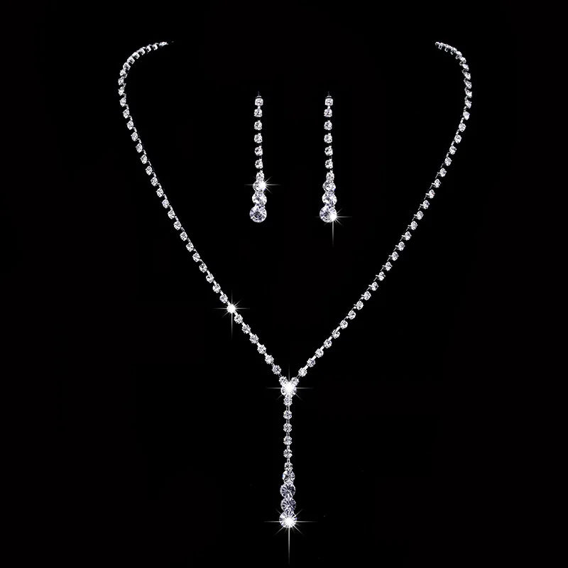 Fashion Crystal Bride Jewelry Set Rhinestone Silver-plated