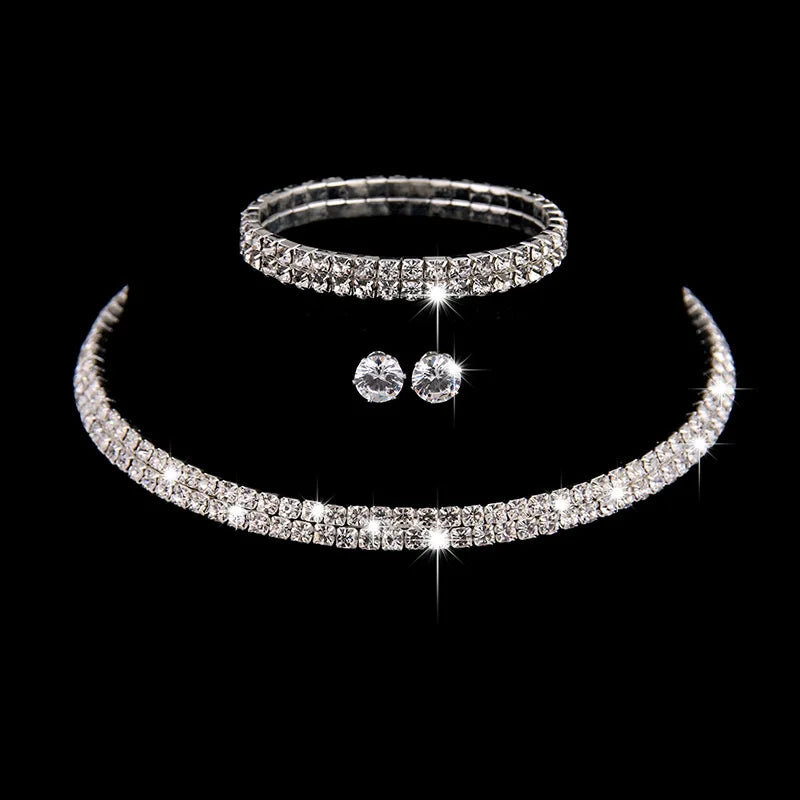 Fashion Crystal Bride Jewelry Set Rhinestone Silver-plated