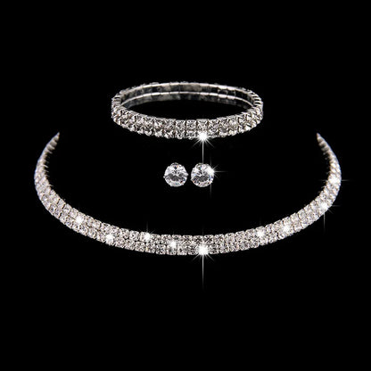 Fashion Crystal Bride Jewelry Set Rhinestone Silver-plated