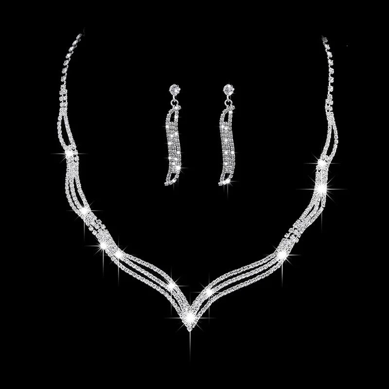 Fashion Crystal Bride Jewelry Set Rhinestone Silver-plated