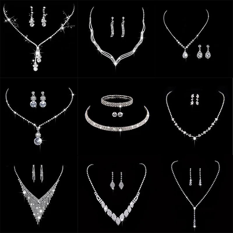 Fashion Crystal Bride Jewelry Set Rhinestone Silver-plated