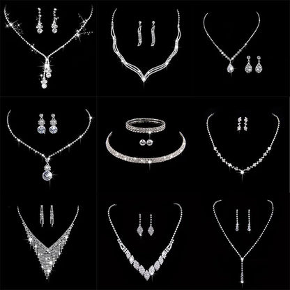 Fashion Crystal Bride Jewelry Set Rhinestone Silver-plated