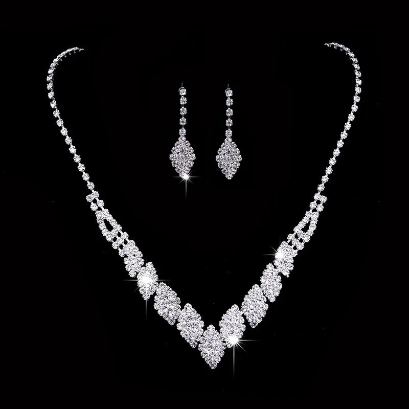 Fashion Crystal Bride Jewelry Set Rhinestone Silver-plated