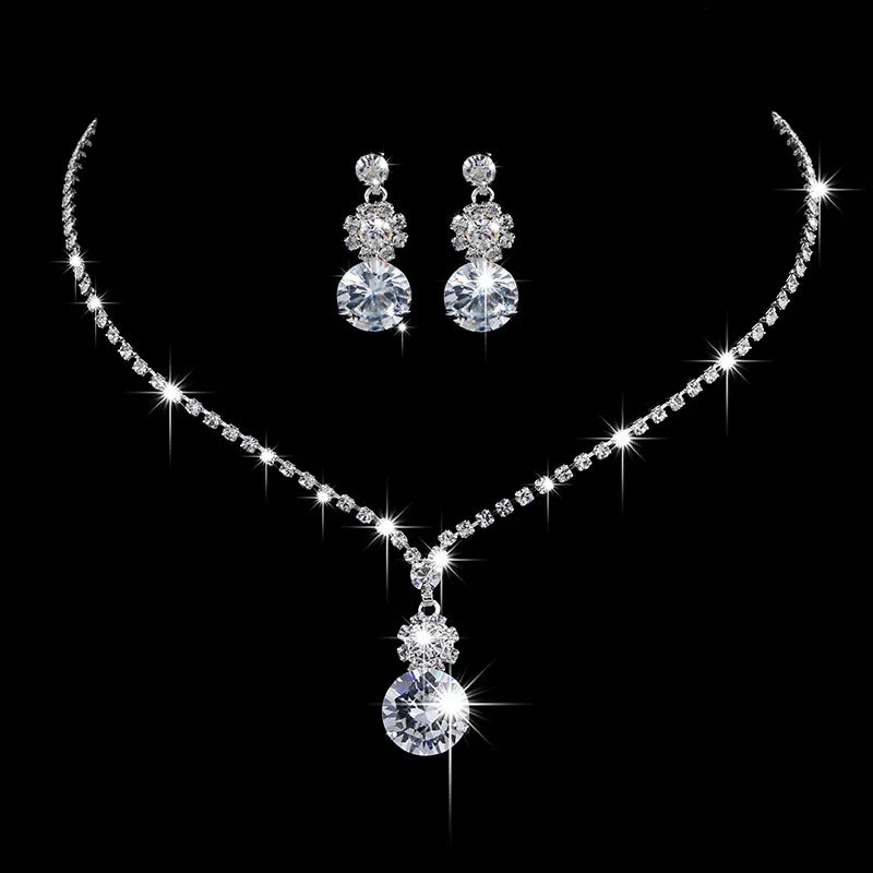Fashion Crystal Bride Jewelry Set Rhinestone Silver-plated