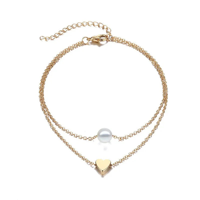 Trendy Beads Multilayer Summer Heart Anklet For Woman