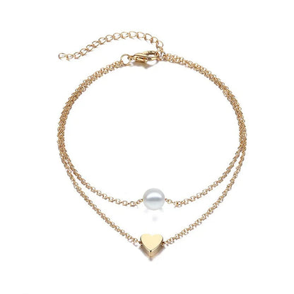 Trendy Beads Multilayer Summer Heart Anklet For Woman