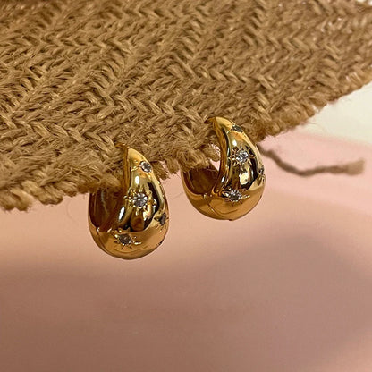 Stainless Steel Smooth Star Zircon Hoop Earrings for Women