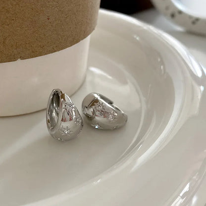Stainless Steel Smooth Star Zircon Hoop Earrings for Women