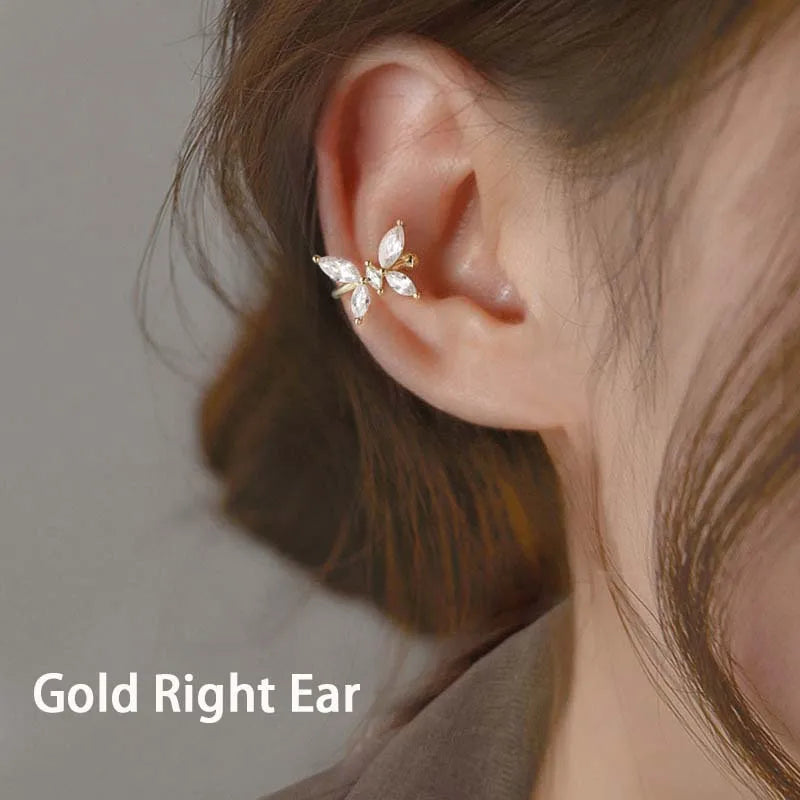 1Pcs Gold Color Zircon Butterfly Ear Clip Female