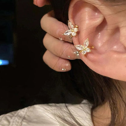 1Pcs Gold Color Zircon Butterfly Ear Clip Female