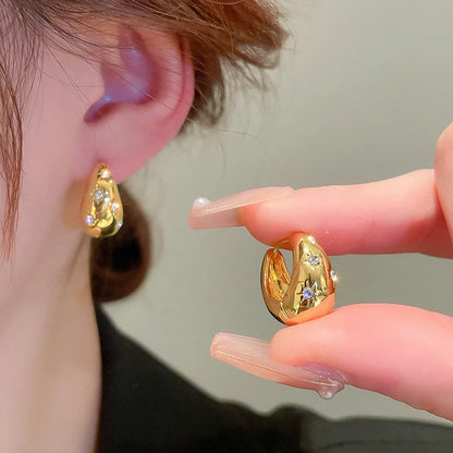 Stainless Steel Smooth Star Zircon Hoop Earrings for Women