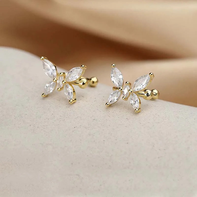 1Pcs Gold Color Zircon Butterfly Ear Clip Female