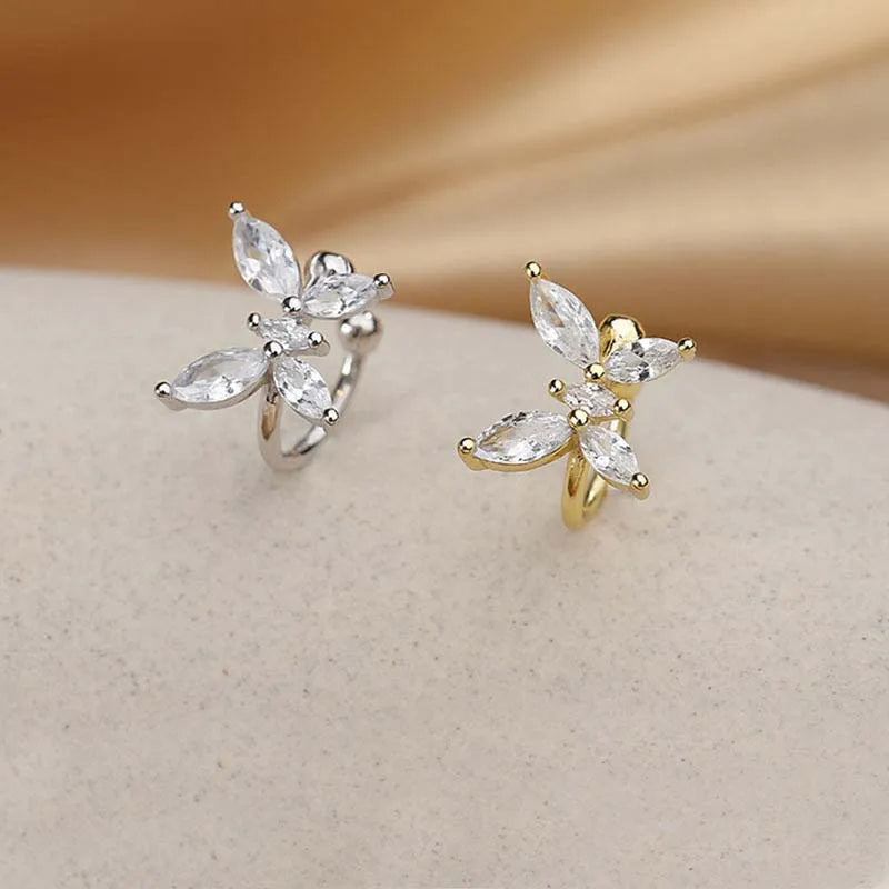 1Pcs Gold Color Zircon Butterfly Ear Clip Female
