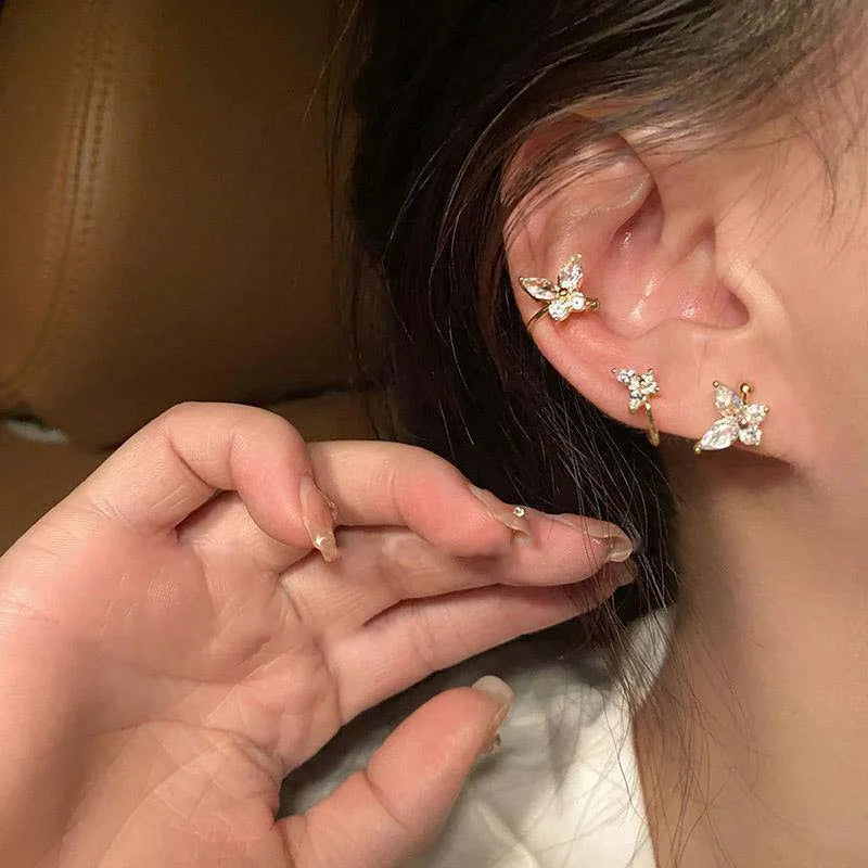 1Pcs Gold Color Zircon Butterfly Ear Clip Female