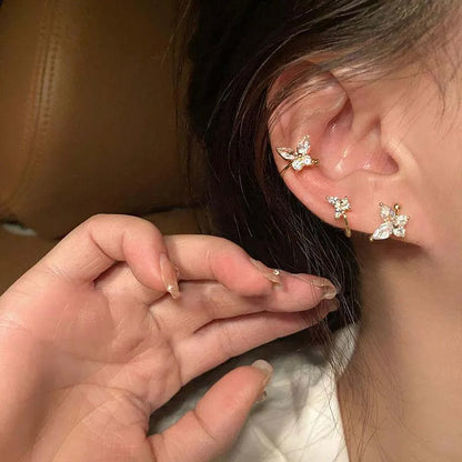 1Pcs Gold Color Zircon Butterfly Ear Clip Female